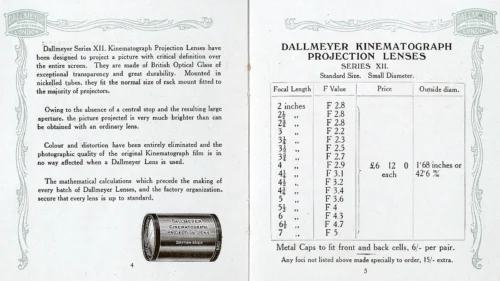 Dallmeyer Projection Kinematograph Brochure 1920